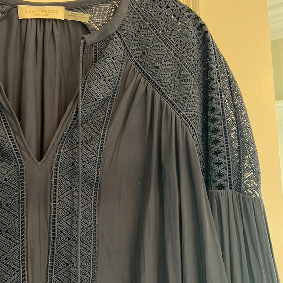 RAMY BROOK navy silk blouse with open crochet detail - Picture 4 of 7